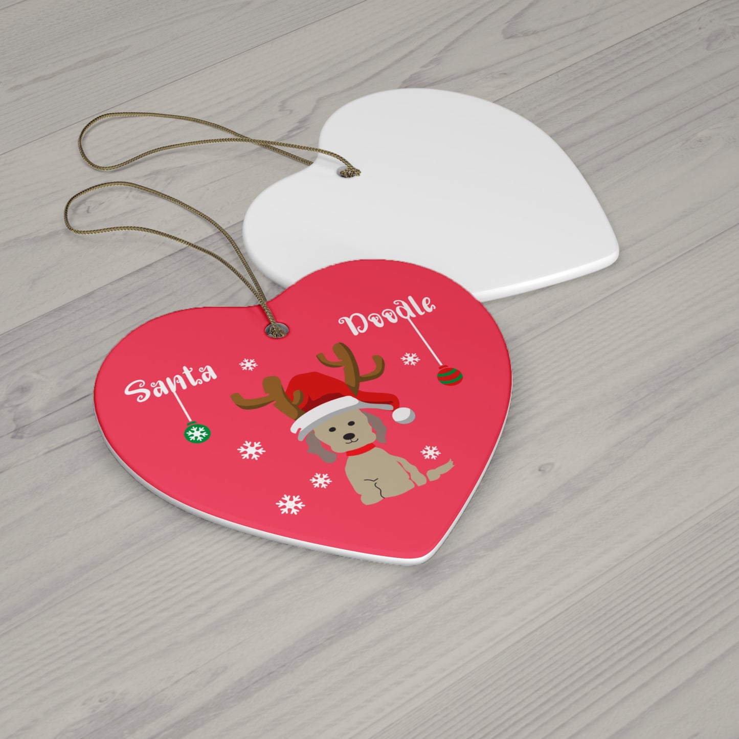 Ceramic Ornament Santa Doodle Heart - Adorable Christmas Decor for Doodle Lovers