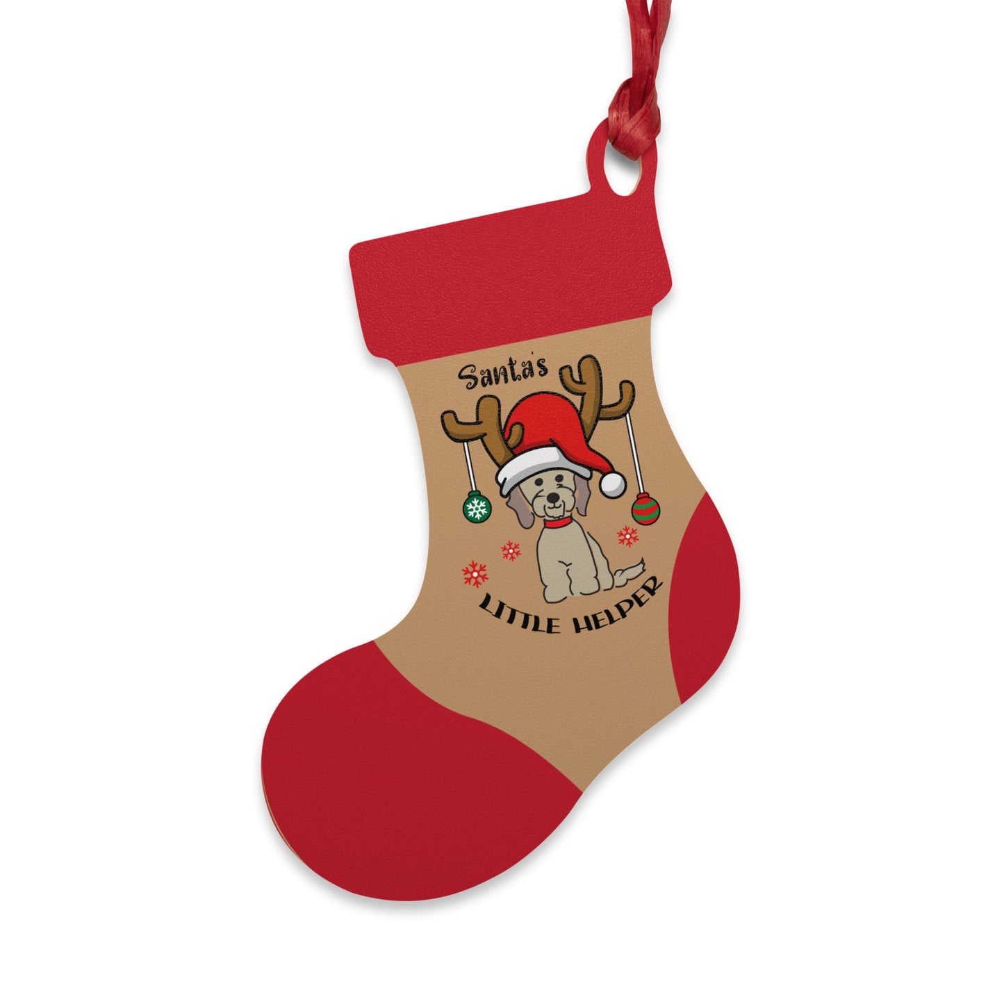 Wooden Ornament Santa's Little Helper Red Stocking - Festive Holiday Magnet