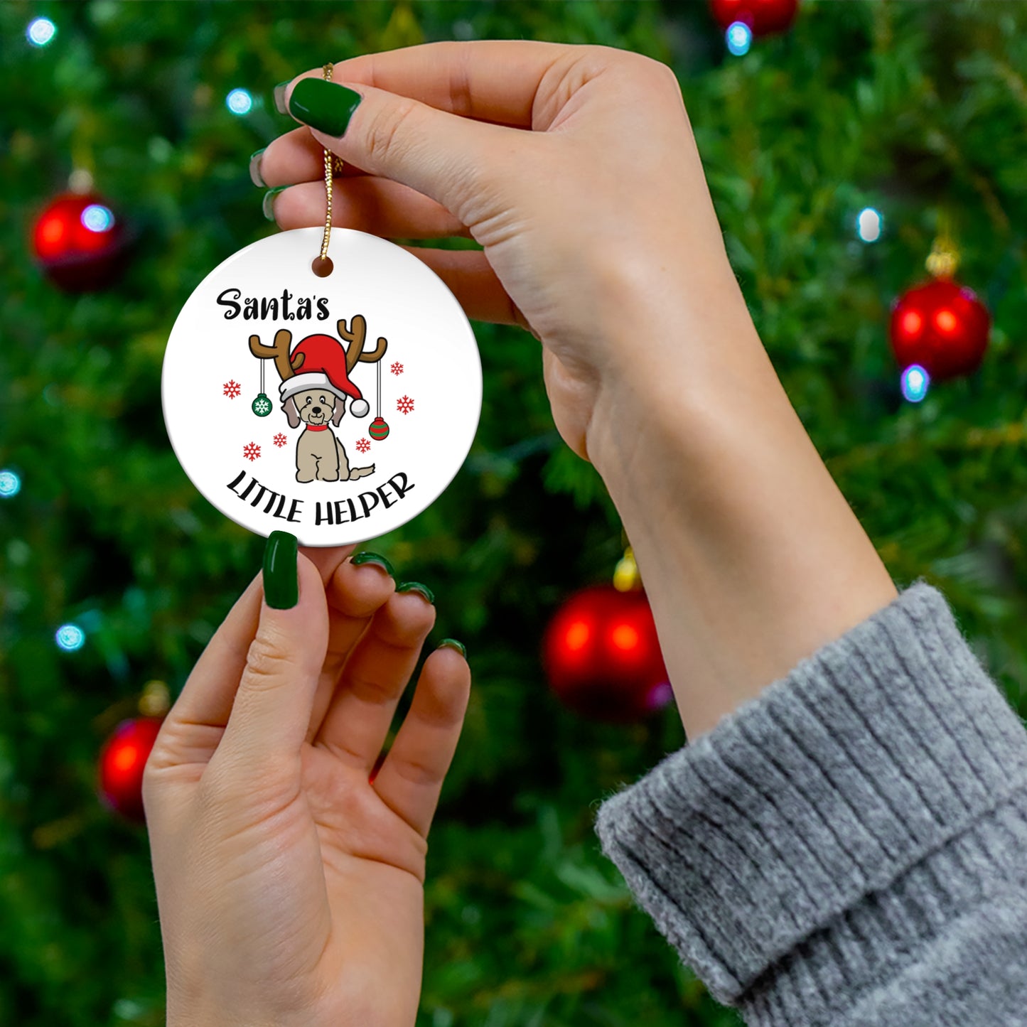 Ceramic Ornament Santa's Little Helper - Perfect for Doodle Dog Lovers