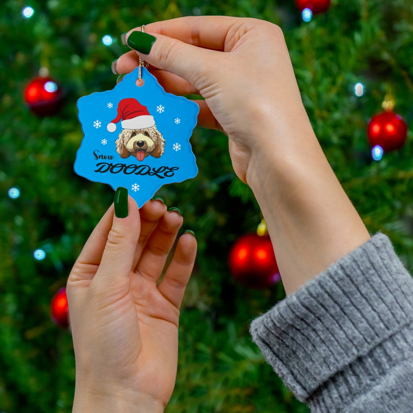 Ceramic Ornament Snow Doodle Snowflake - Festive Holiday Decor for Dog Lovers