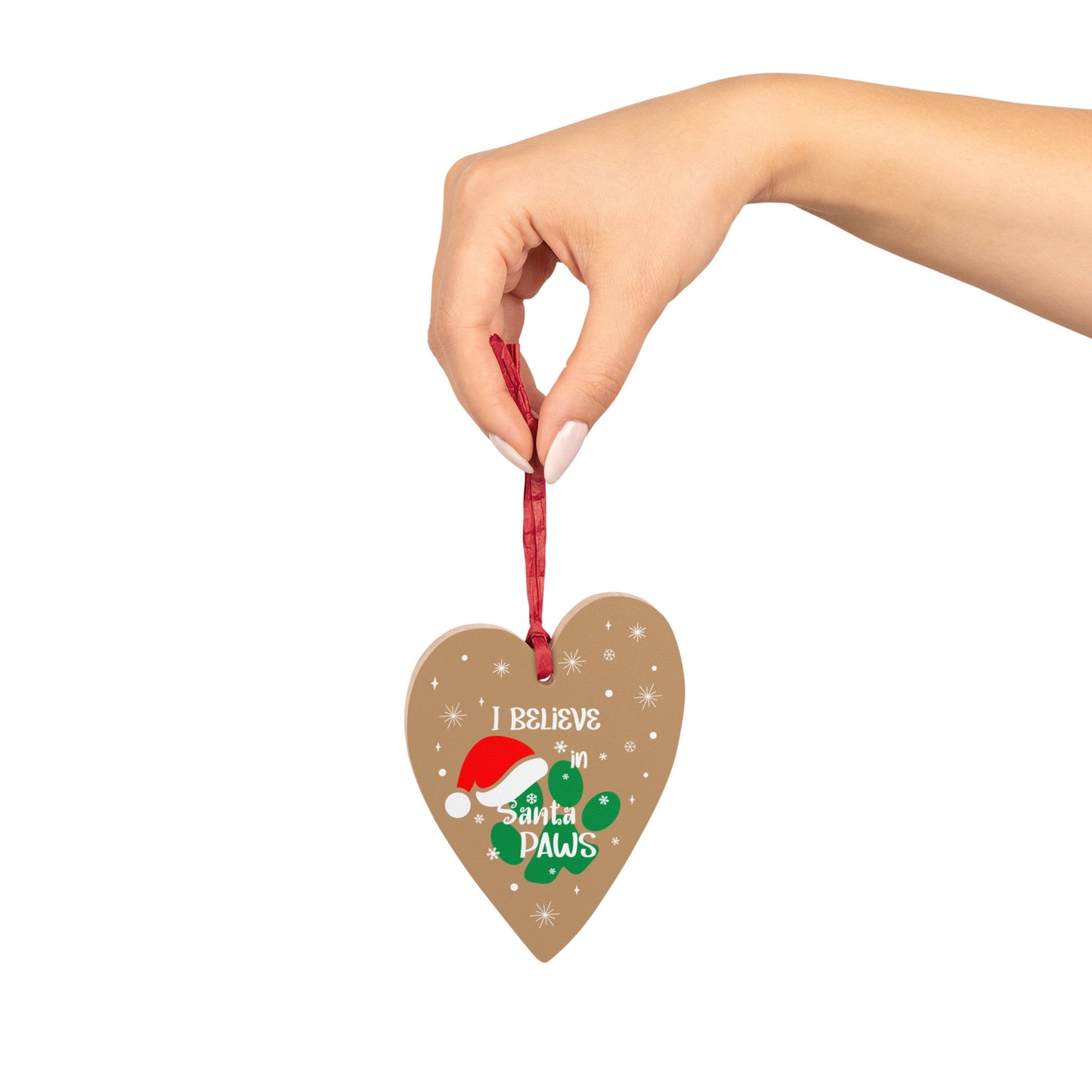 Wooden Ornament I Believe in Santa Paws Heart - Festive Holiday Magnet