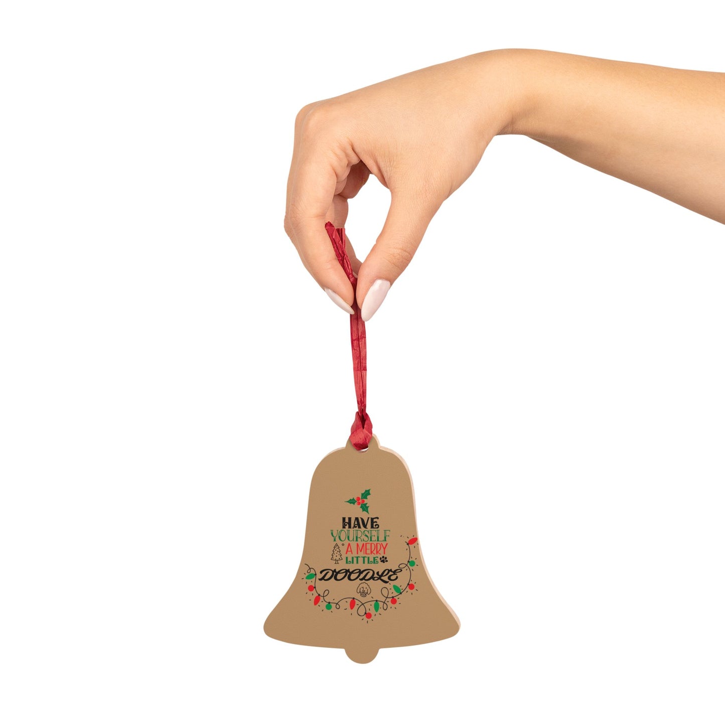 Wooden Ornament Have Yourself a Merry Little Doodle Bell - Festive Holiday Magnet