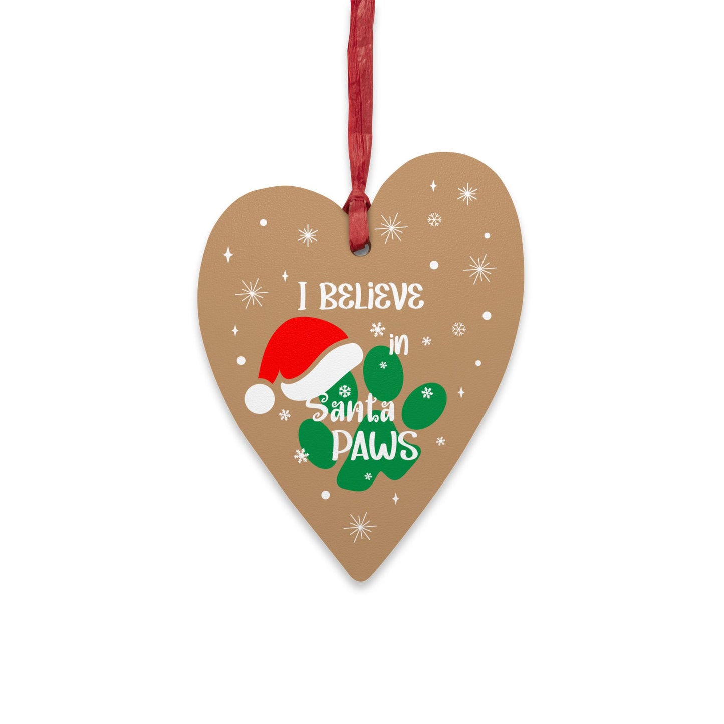 Wooden Ornament I Believe in Santa Paws Heart - Festive Holiday Magnet