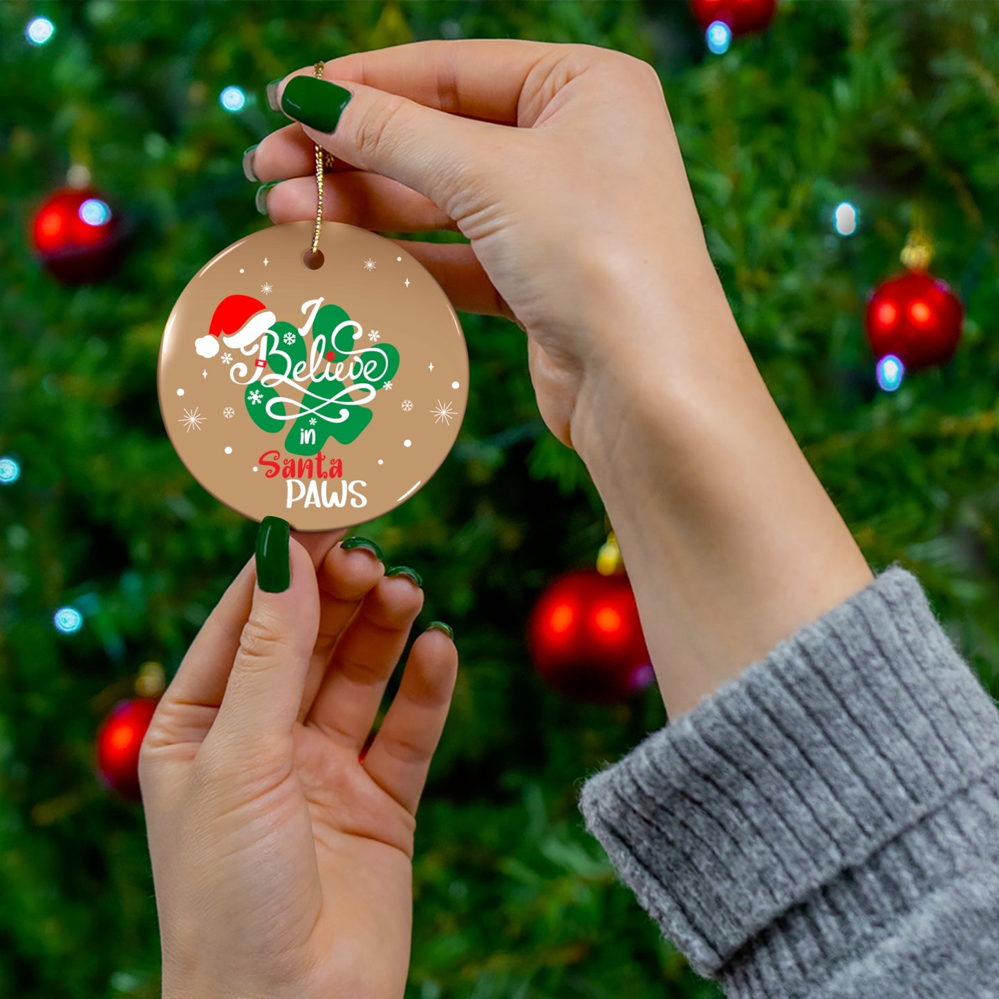 Ceramic Ornament I Believe in Santa Paws Gingerbread-Style - Festive Holiday Decor