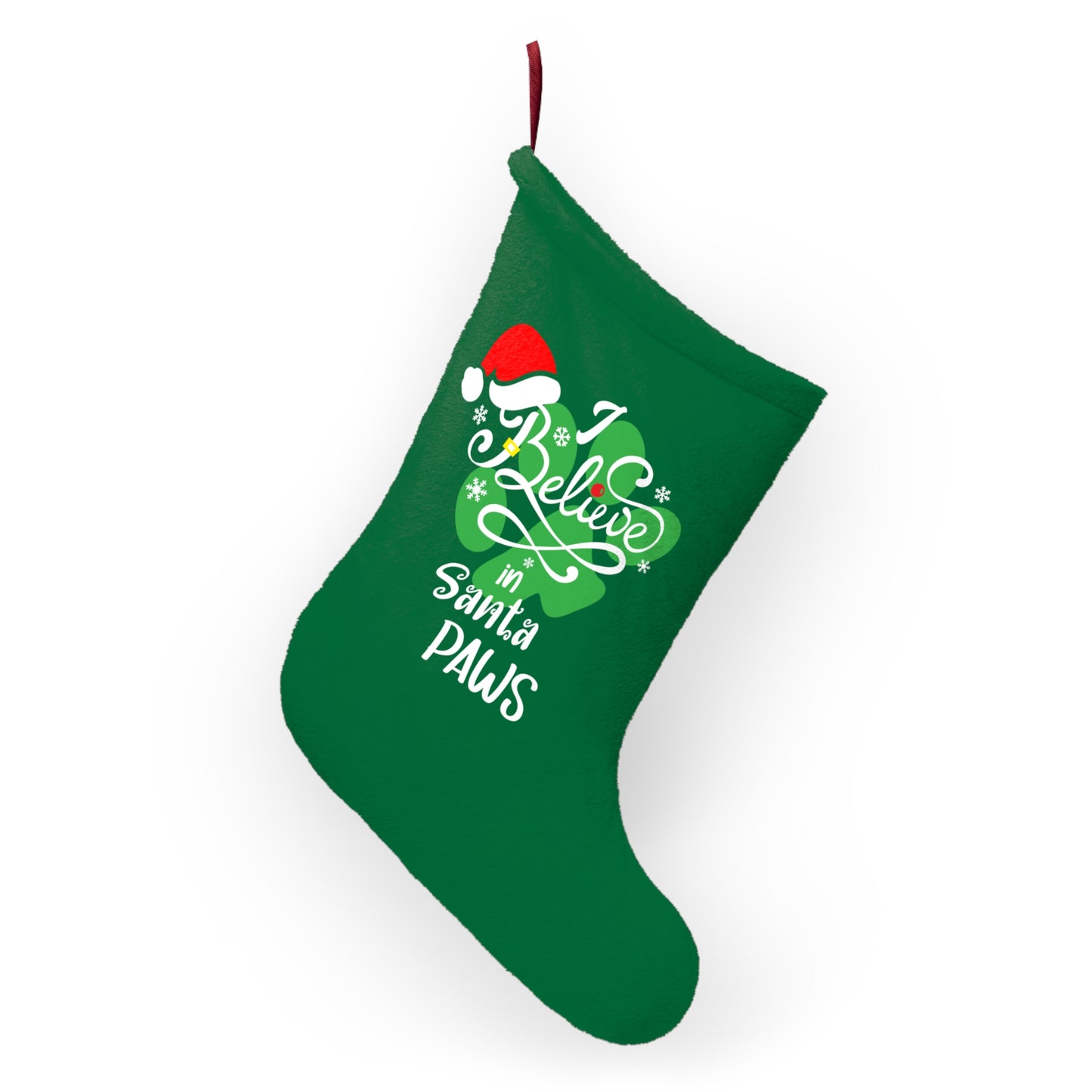 Stocking I Believe in Santa Paws (Green) – Festive Holiday Decor