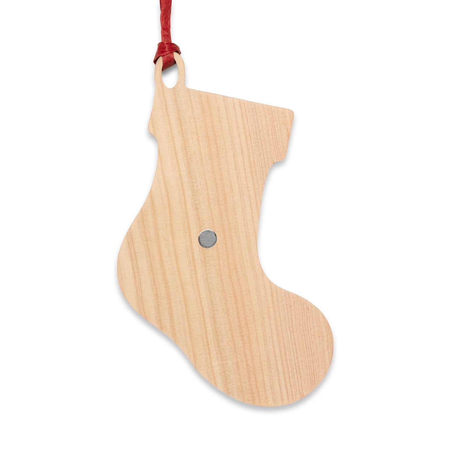 Wooden Ornament Santa's Little Helper Red Stocking - Festive Holiday Magnet