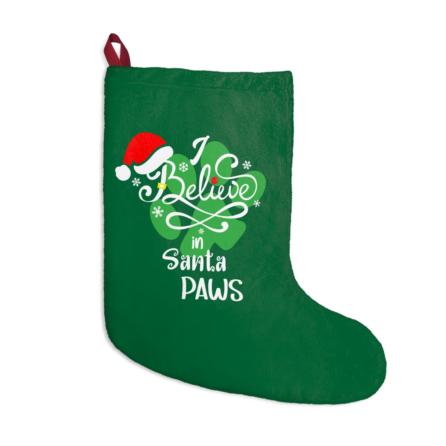 Stocking I Believe in Santa Paws (Green) – Festive Holiday Decor