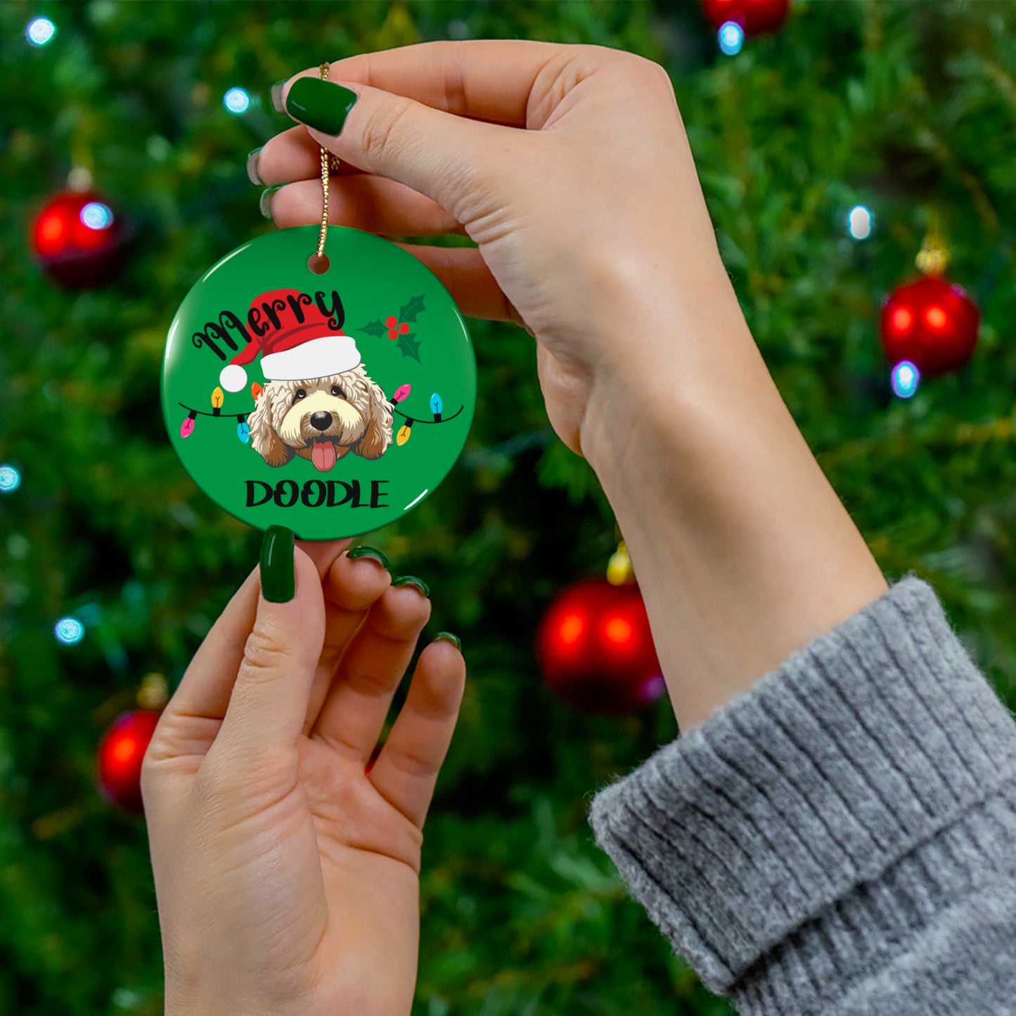 Ceramic Ornament Merry Doodle - Adorable Holiday Decor for Doodle Lovers